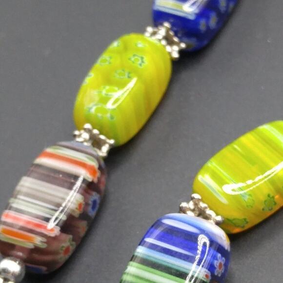 Large Bead Millefiori Lamp Work Murano Glass Necklace, 18 Inches - Picture 5 of 11